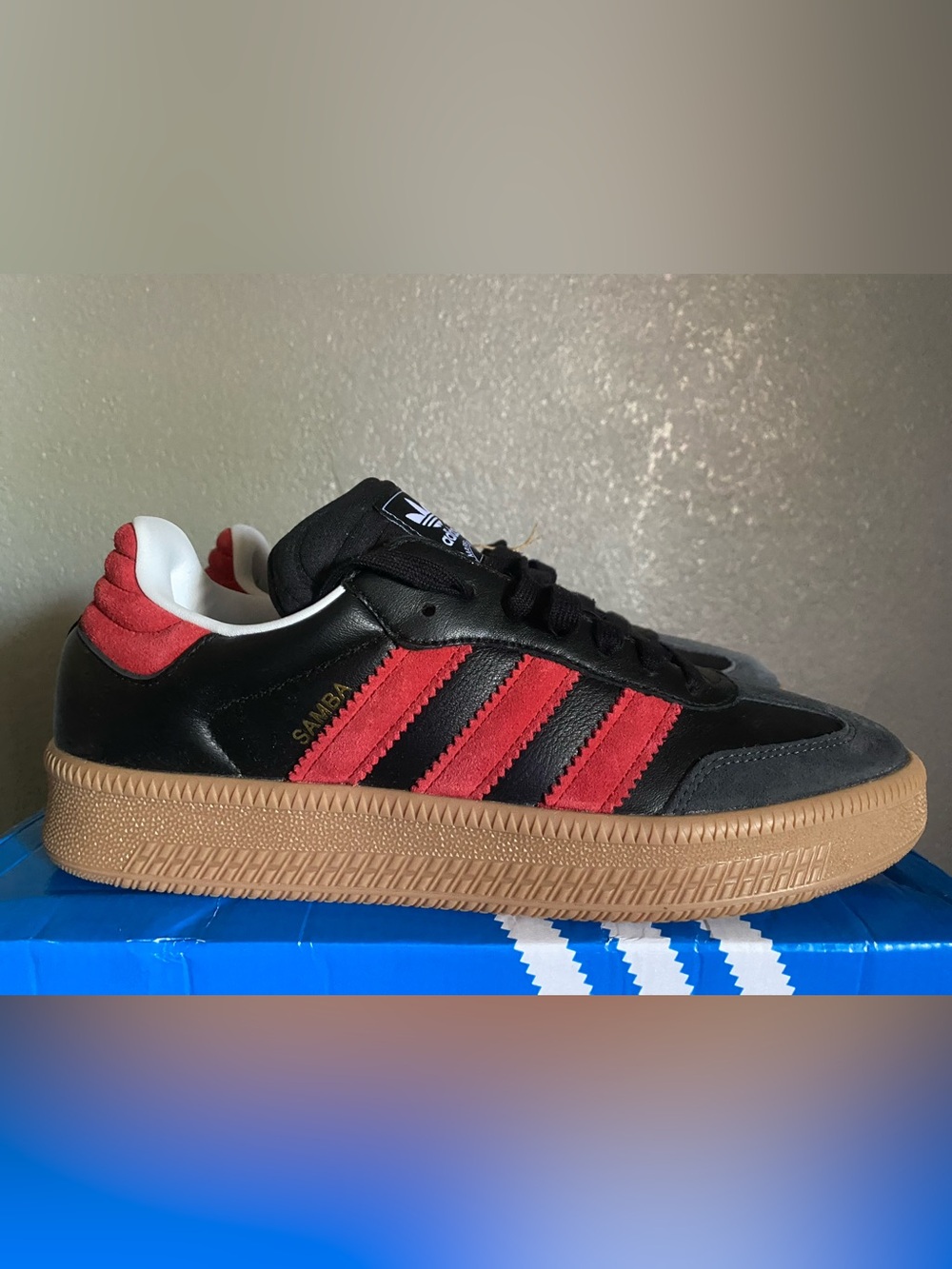 Adidas Samba Black Leather Sneakers with Suede Red Stripes
